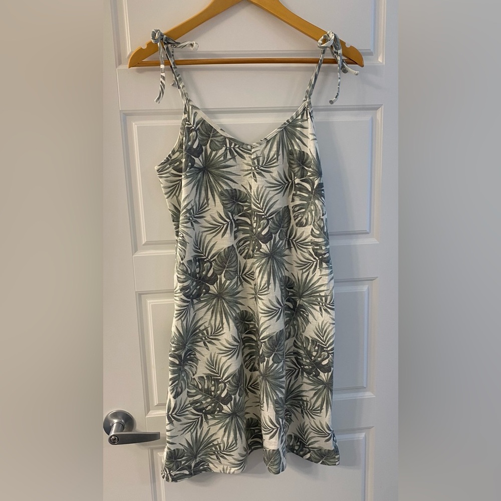 Kismet Tropical Monstera Palm Mini Sundress M | Beachy Tie Strap Summer  Resort - Picture 2 of 8